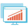 Piktogramm: Business Intelligence | Monitor mit Säulendiagramm und aufsteigendem Pfeil