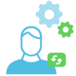 Piktogramm: IT-Change-Management | Person mit Zahnrädern und Icon für den Wechsel