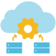 Server mit Pfeilen in die Cloud mit Zahnrad