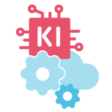 Pictogramm: KI-Werkstatt ERP | Computerschip, Cloud, Zahnräder