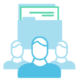 Modern Work Piktogramm Teams und Files: Dateiordner mit Daten, davor virtuelles Team mit 3 Mitgliedern