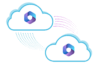 Illustration Microsoft 365 Tenant-zu-Tenant Migration, Darstellung zweier Microsoft-365 Wolken, im Kreislauf verbunden