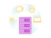 Grafische Darstellung eines Storage Systems auf orangem Hintergrund; Skalierbares-Enterprise-Storage-System
