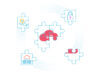 Illustrierte Puzzleteile mit einem Schloss, Cloud und Ideen-Symbol, Thema Backup Konzept