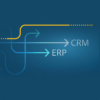 Titelbild Blogbeitrag CRM und ERP Pfeile auf blauem Hintergrund